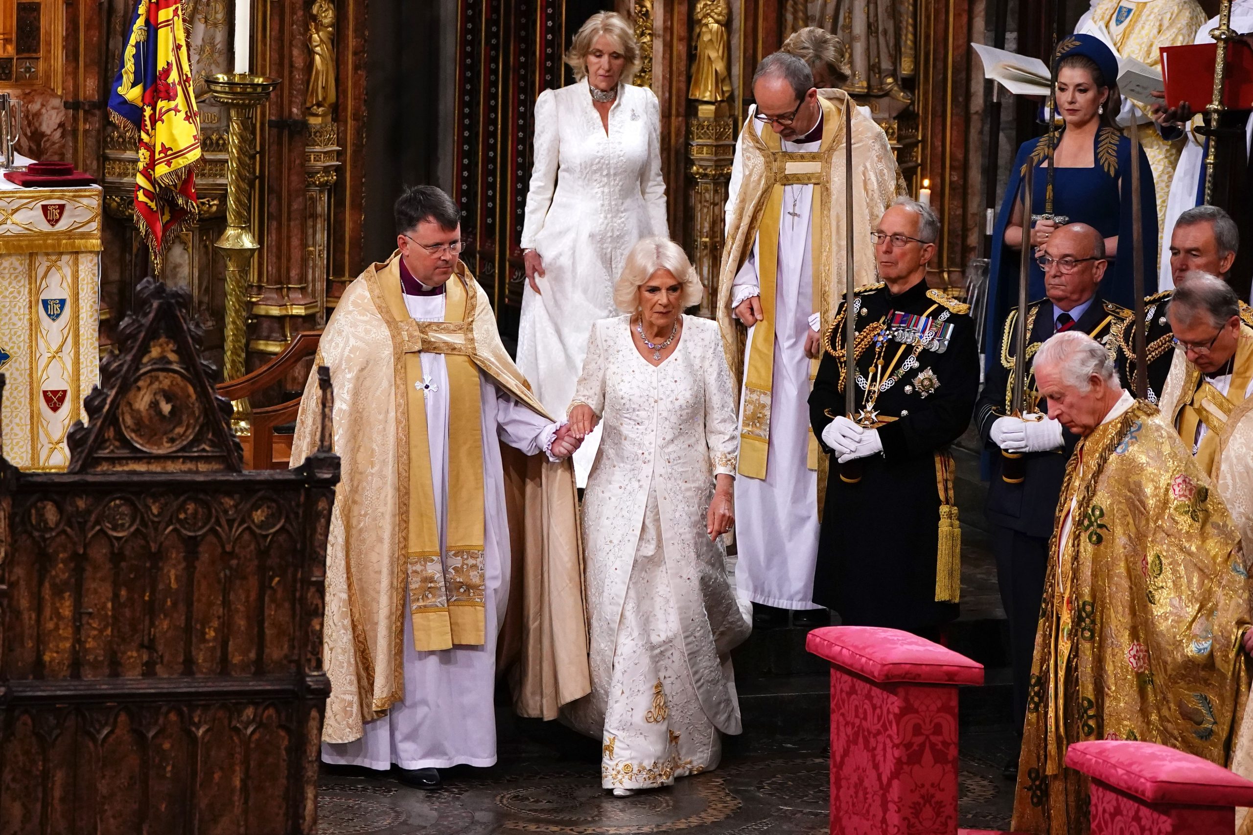 La Reina durante su ceremonia de coronación en la Abadía de Westminster el 6 de mayo de 2023